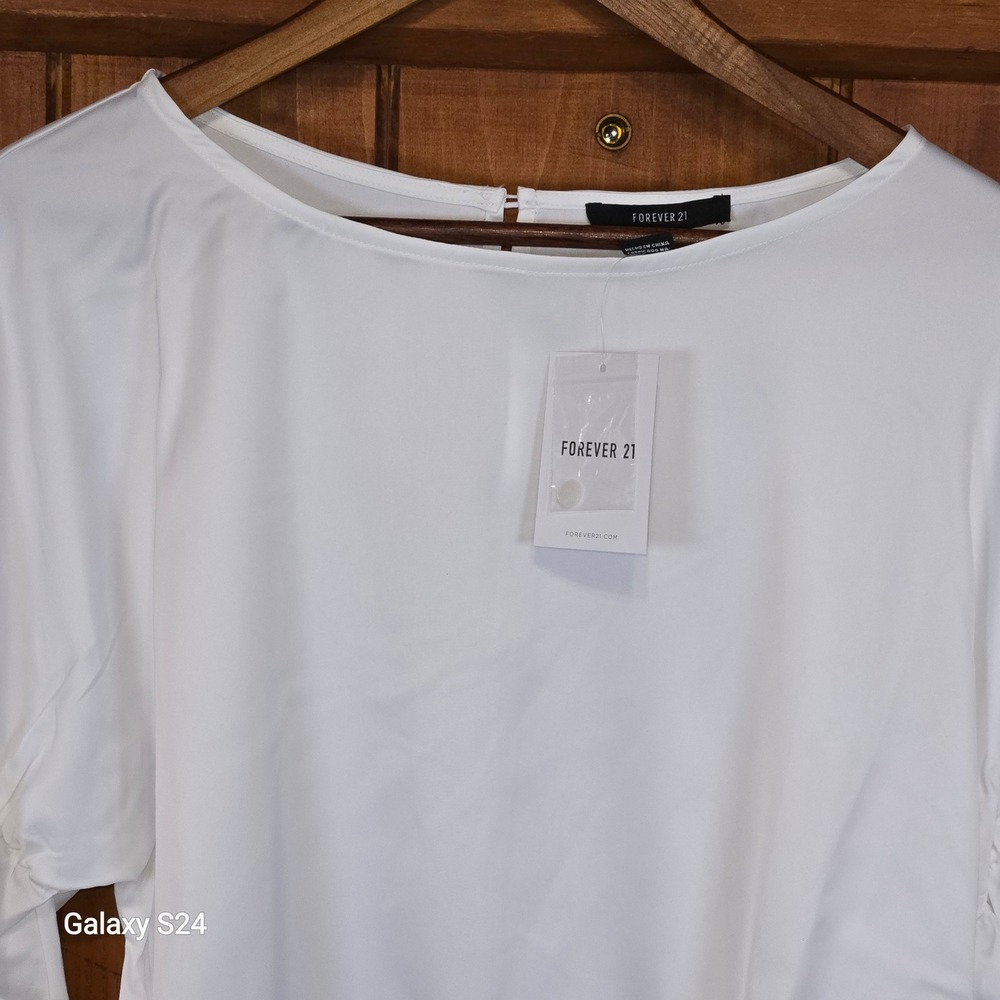 FOREVER 21 Womens White‎ Cropped Balloon Sleeve Top XL